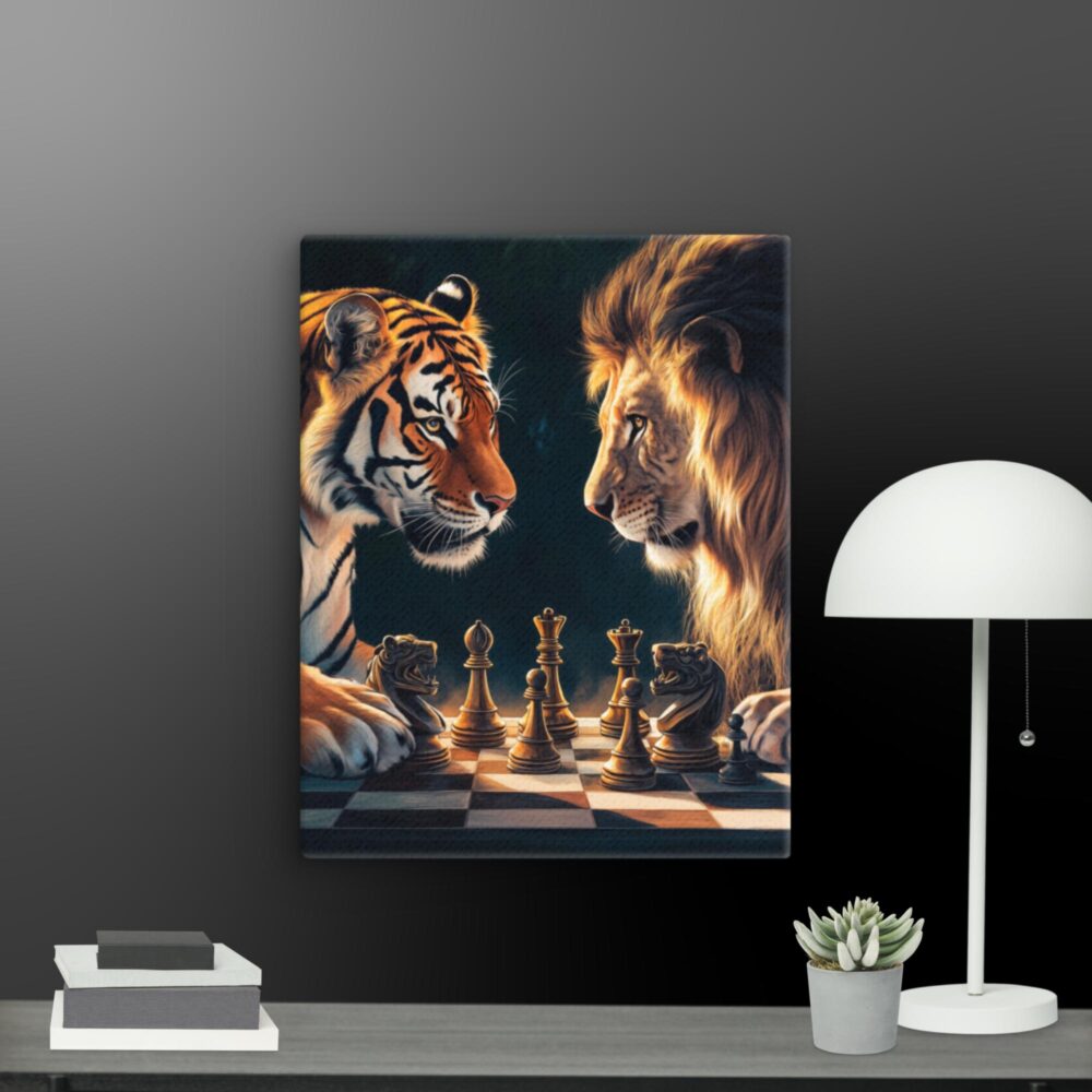 Lion and tiger playing chess canvas - Image 10