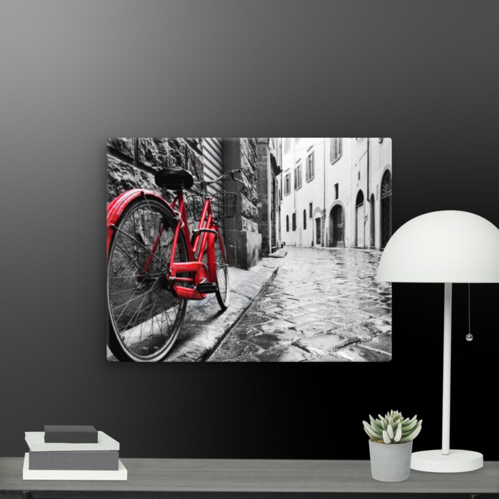 Red bicycle scene canvas - Image 10