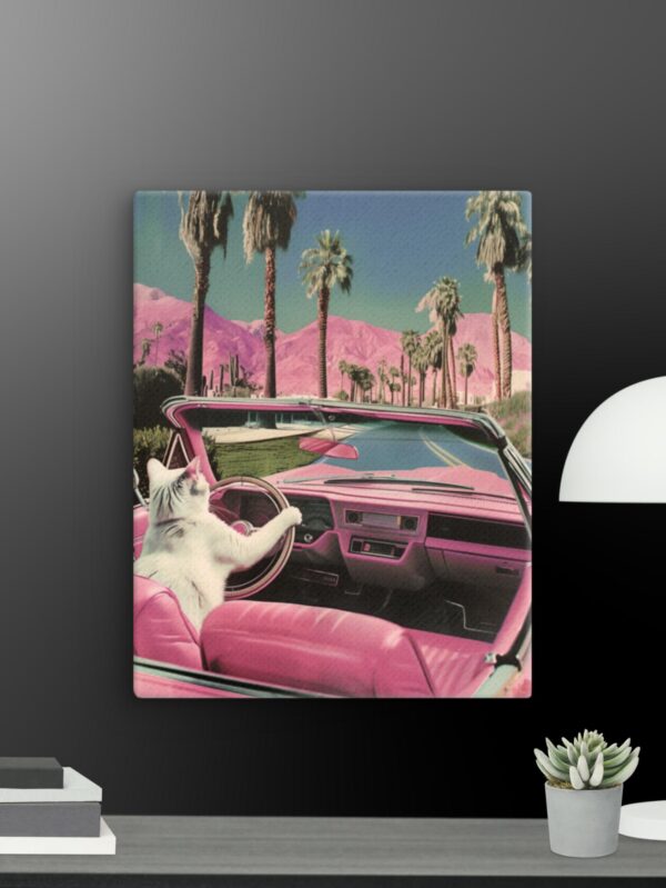 Car driving pink car canvas - 11×14