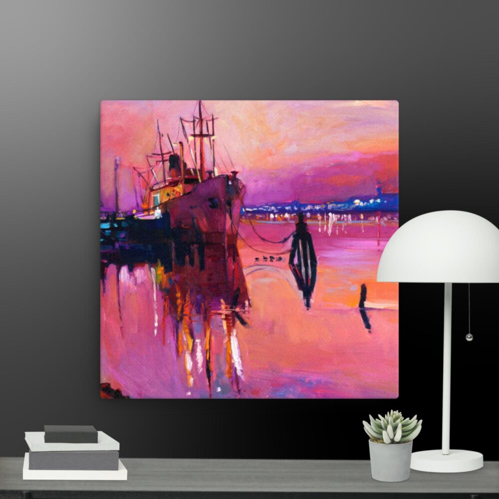 Colourful ship scene canvas