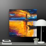 Boat and lighthouse scene canvas