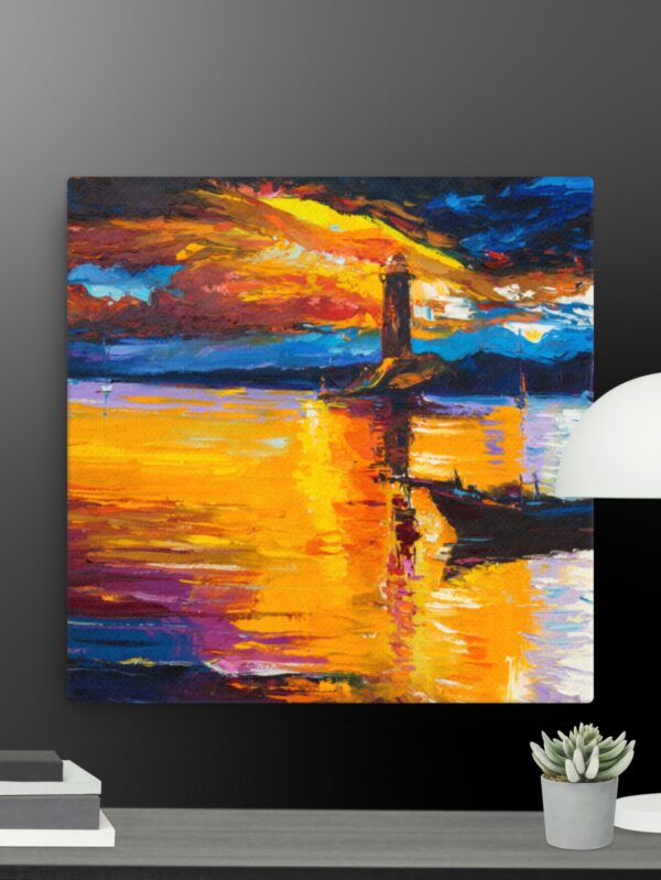 Boat and lighthouse scene canvas - 12×12