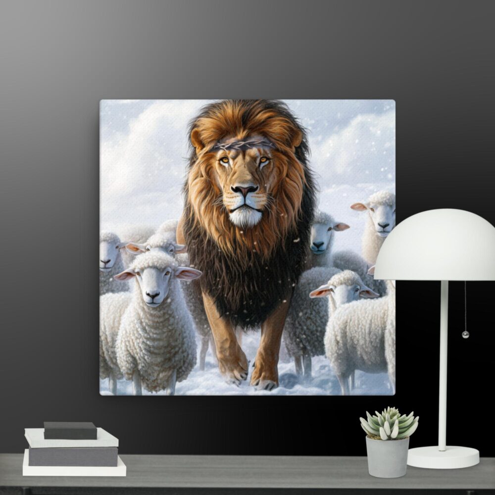 Lion with sheep canvas