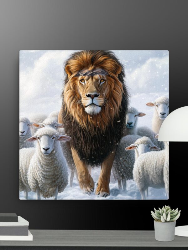 Lion with sheep canvas - 12×12