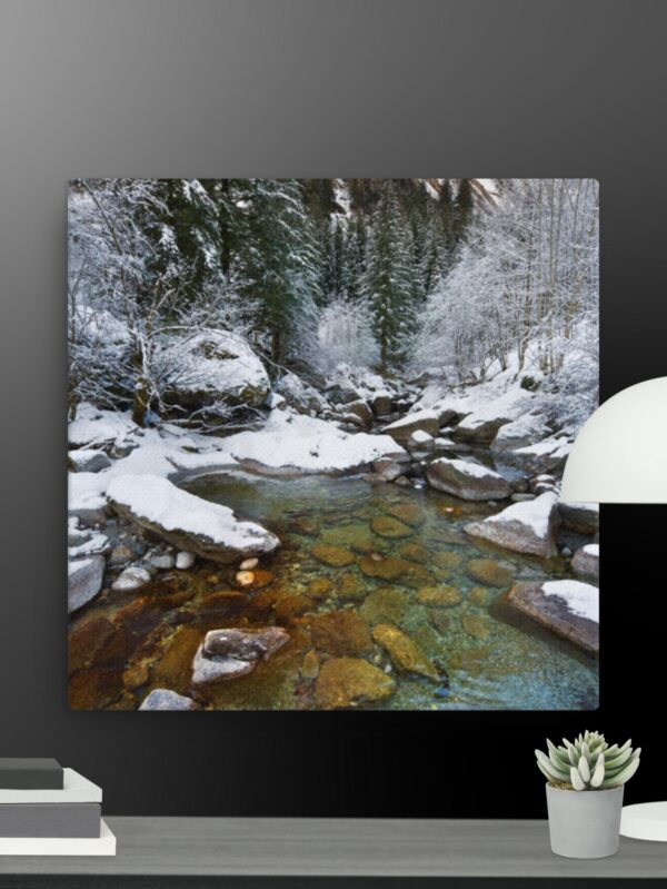 River with snow scene canvas - 12×12