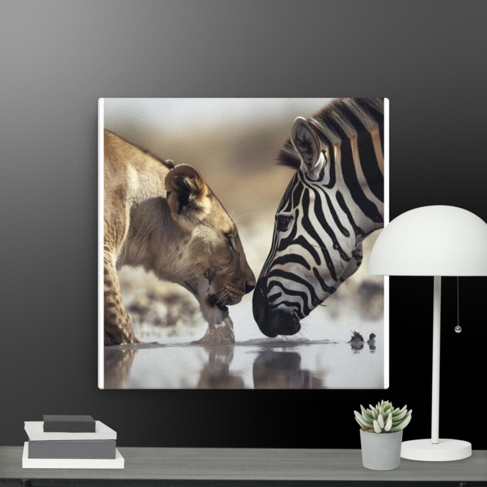 Zebra vs Lioness canvas