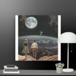 Couple walking in space canvas