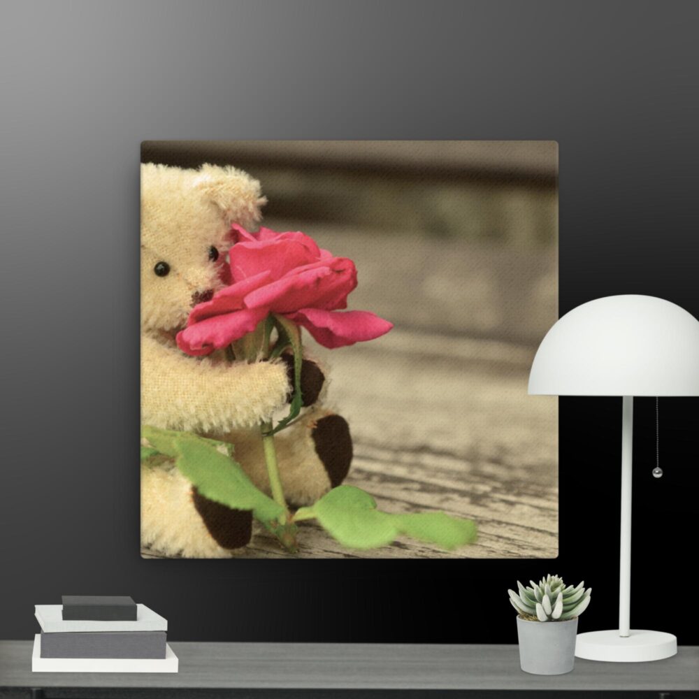 Teddy with rose canvas