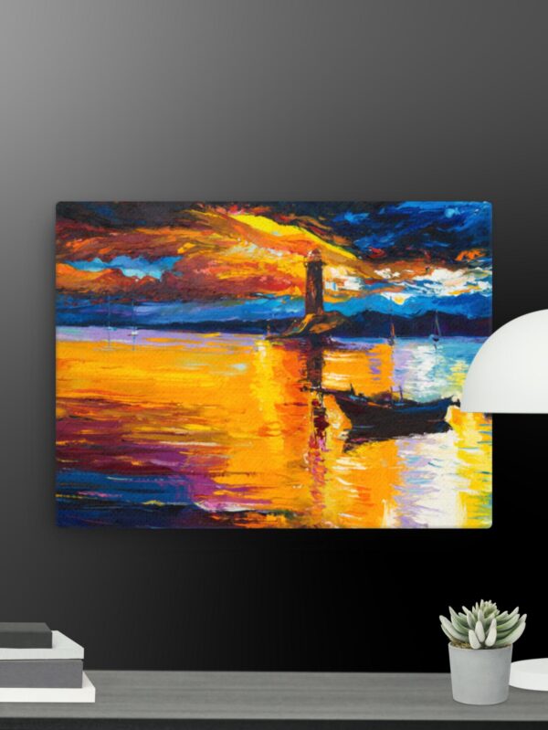 Boat and lighthouse scene canvas - 12×16