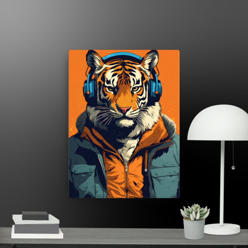 Tiger with Headphones canvas
