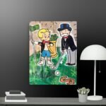 Monopoly man plays golf canvas