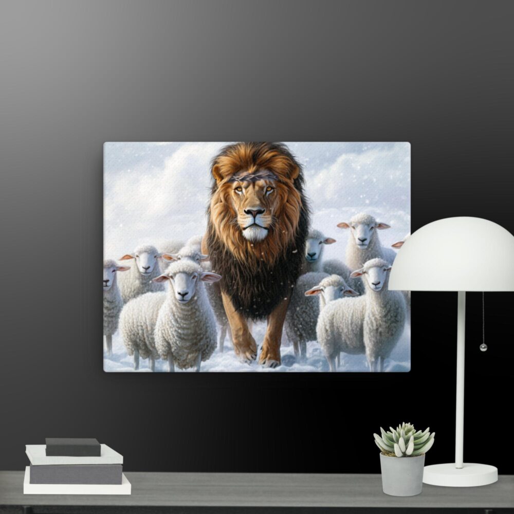 Lion with sheep canvas - Image 2
