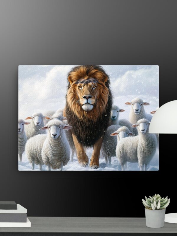 Lion with sheep canvas - 12×16