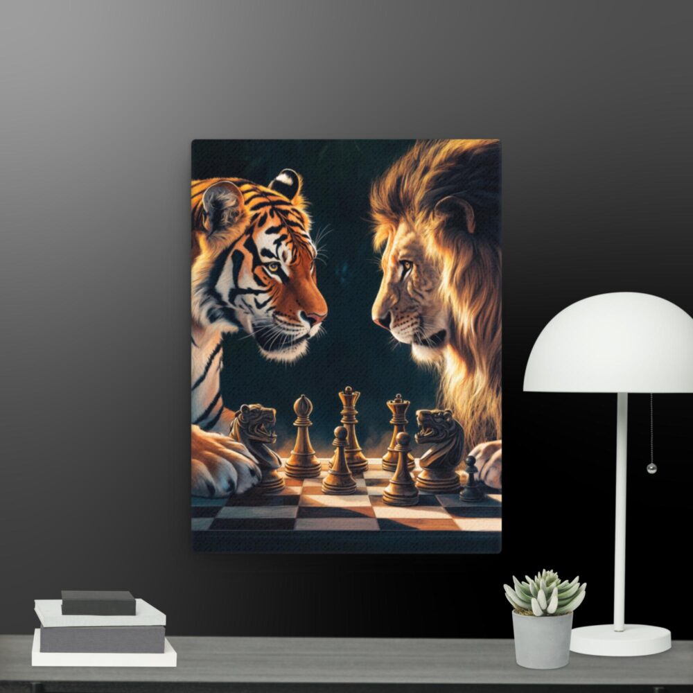Lion and tiger playing chess canvas - Image 2