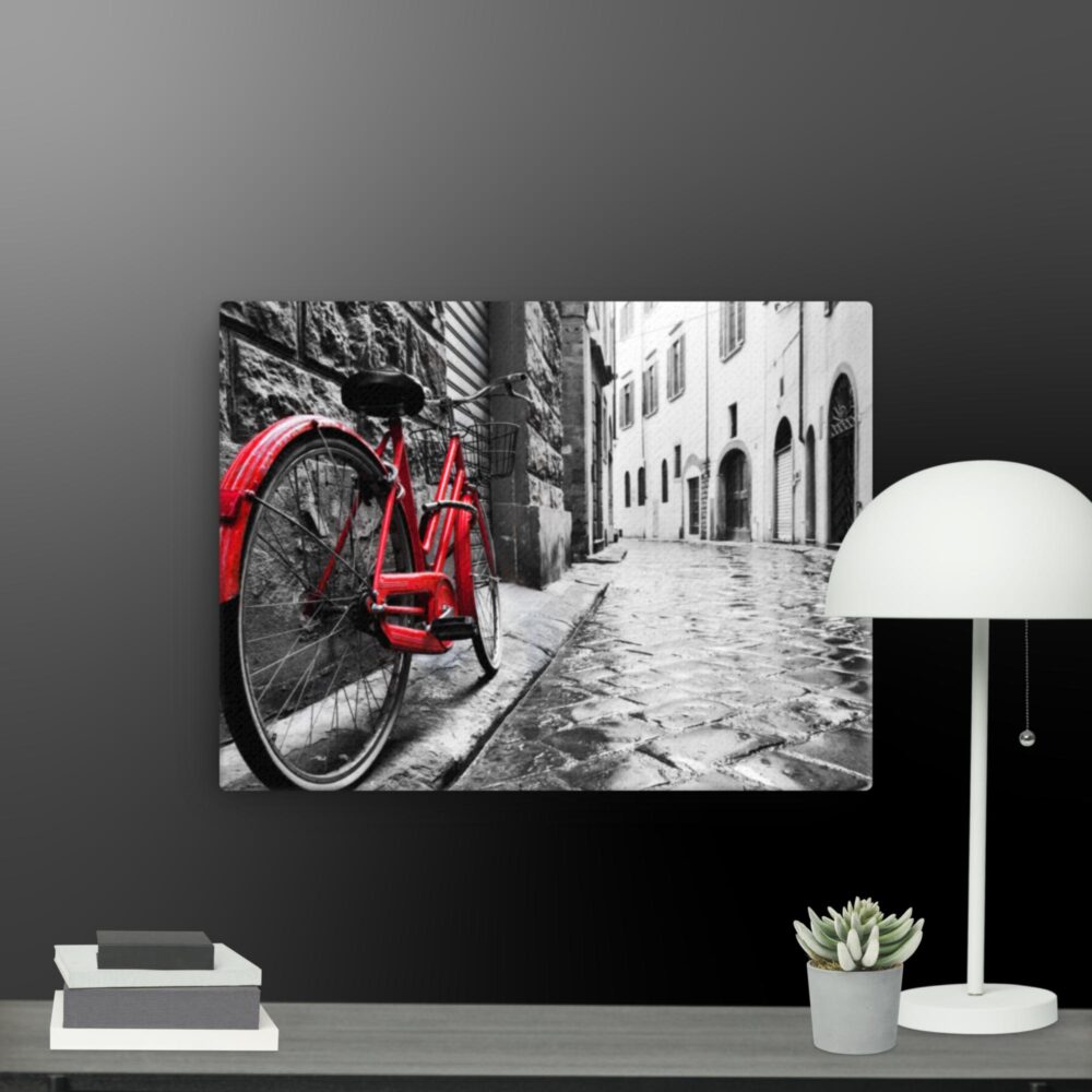 Red bicycle scene canvas - Image 2