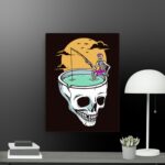 Skeleton going fishing canvas