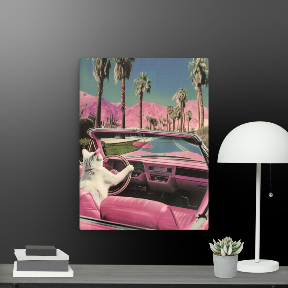 Car driving pink car canvas
