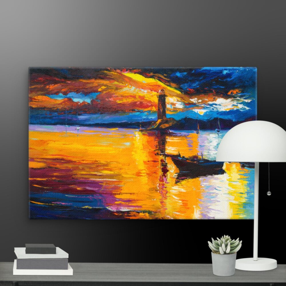 Boat and lighthouse scene canvas - Image 9