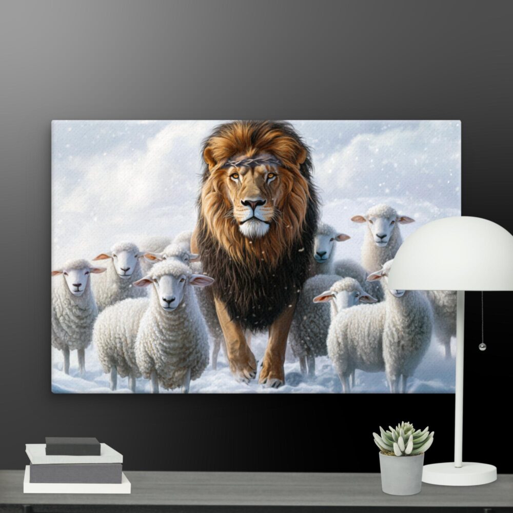 Lion with sheep canvas - Image 9