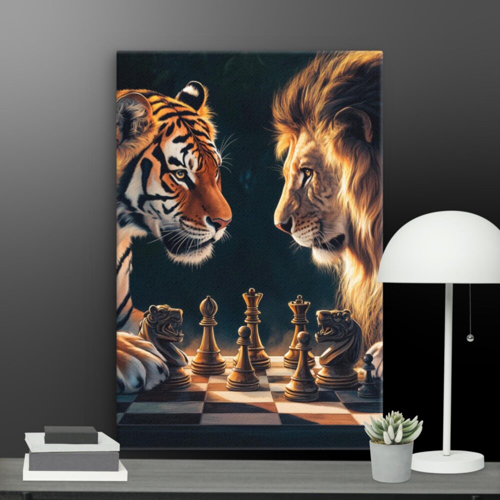 Lion and tiger playing chess canvas - Image 9