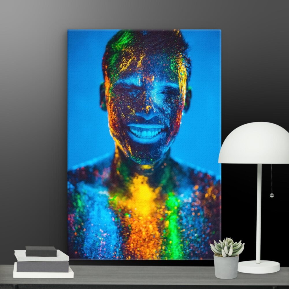 Illuminated smiling man canvas - Image 6