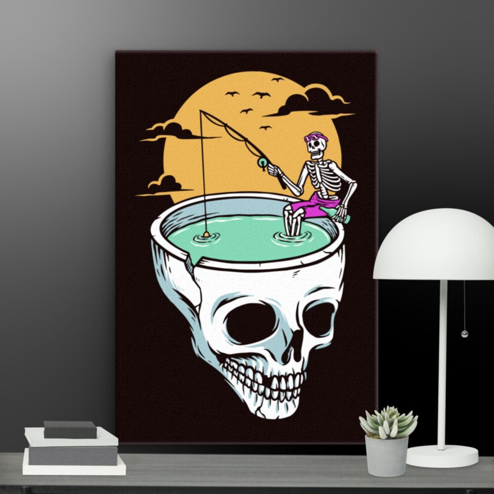 Skeleton going fishing canvas - Image 7