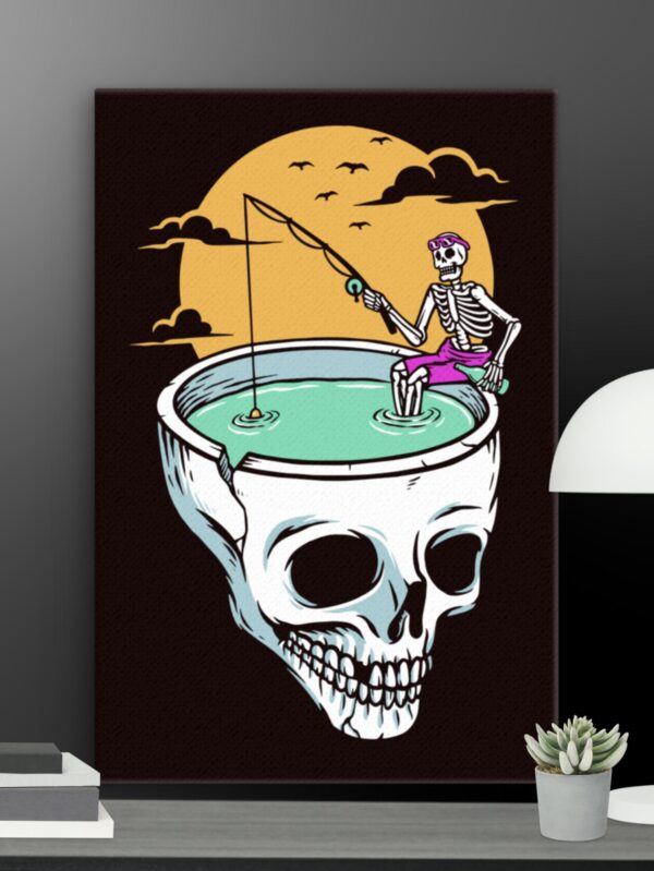 Skeleton going fishing canvas - 12×18