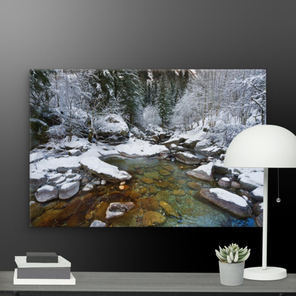 River with snow scene canvas - Image 9