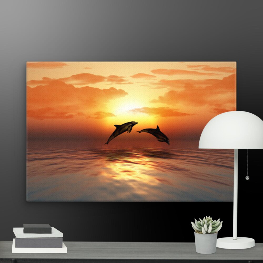 Dolphins in the sunrise canvas - Image 9