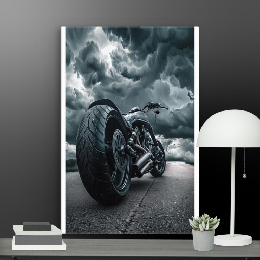 Motorbike dark cloud scene canvas - Image 3