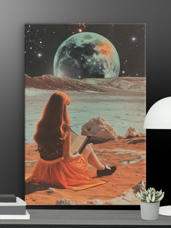 Girl reads in space canvas - 12×18