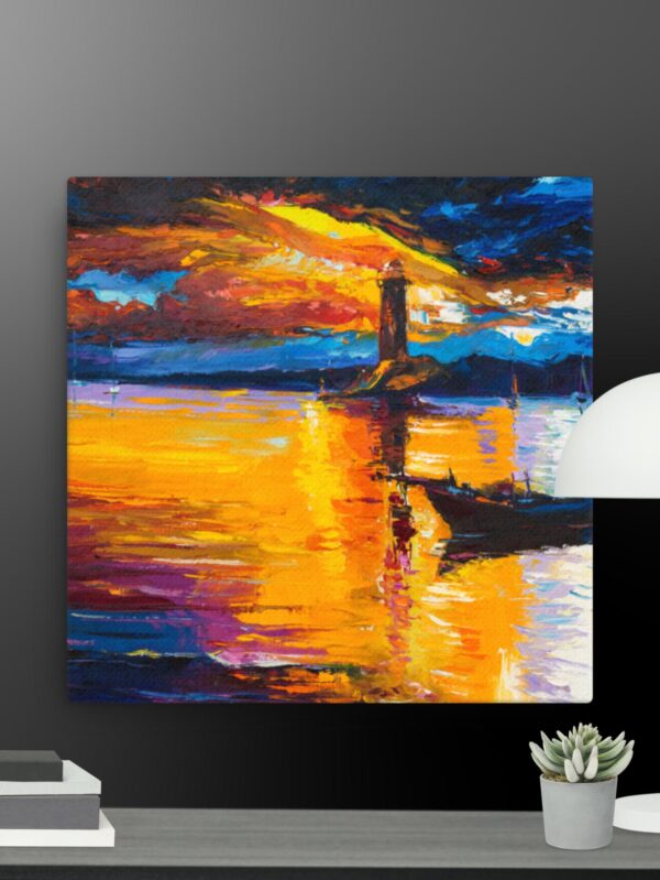 Boat and lighthouse scene canvas - 16×16