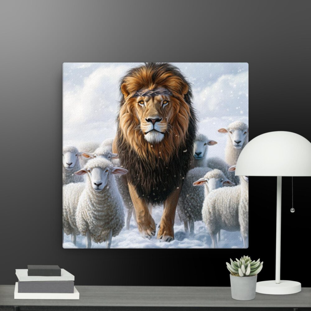 Lion with sheep canvas - Image 3