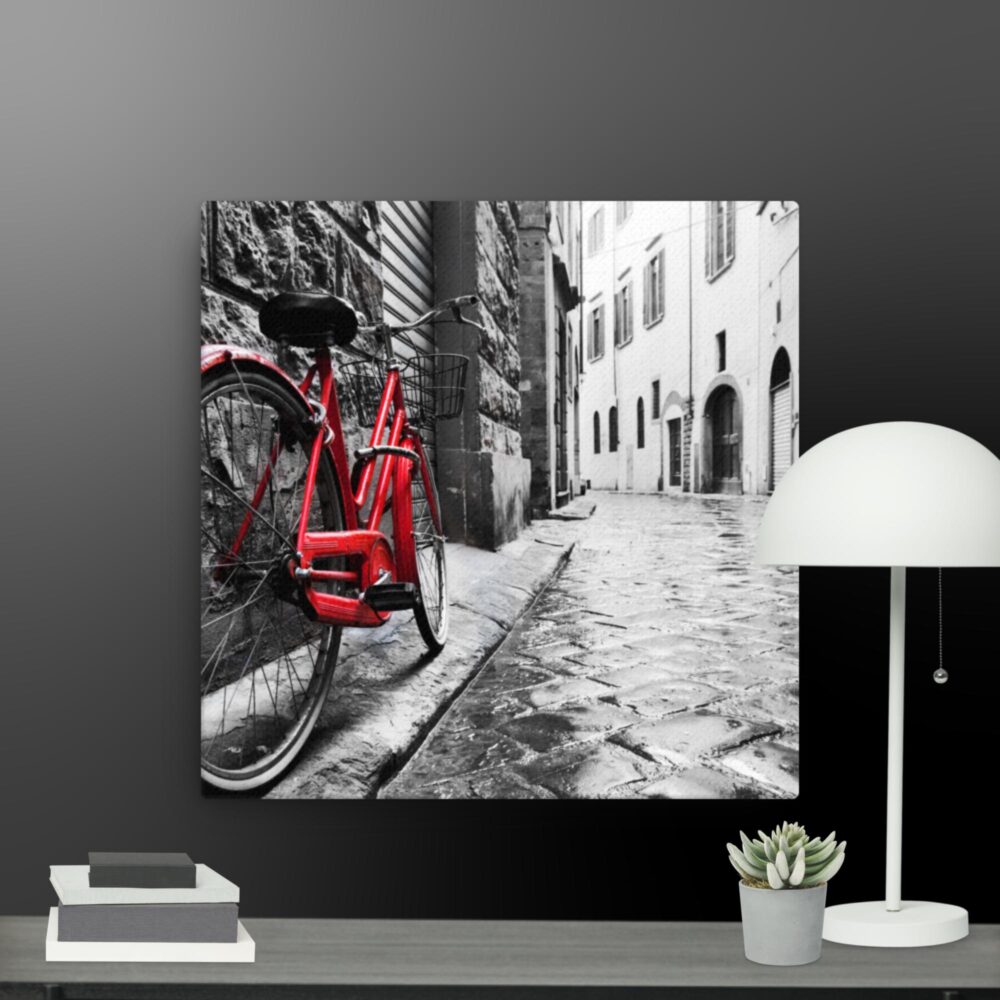 Red bicycle scene canvas - Image 3