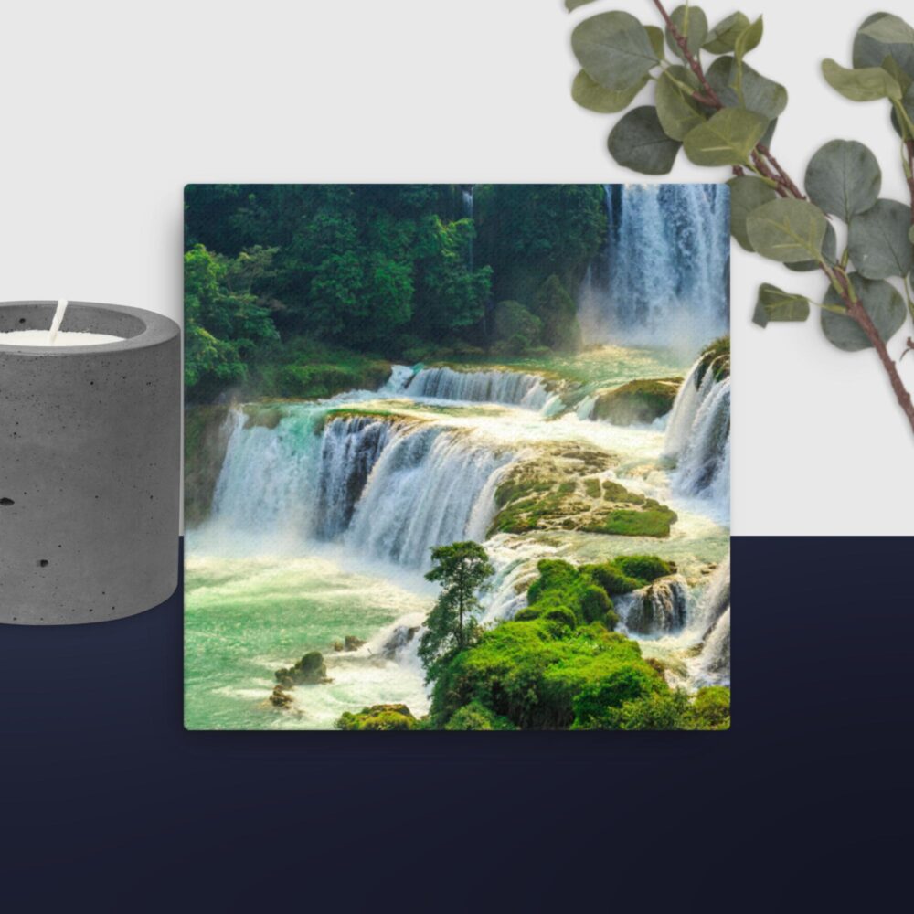 Green waterfall scene canvas - Image 3
