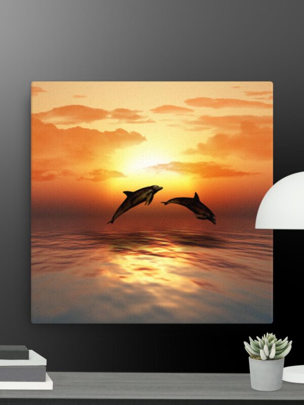 Dolphins in the sunrise canvas - 16×16