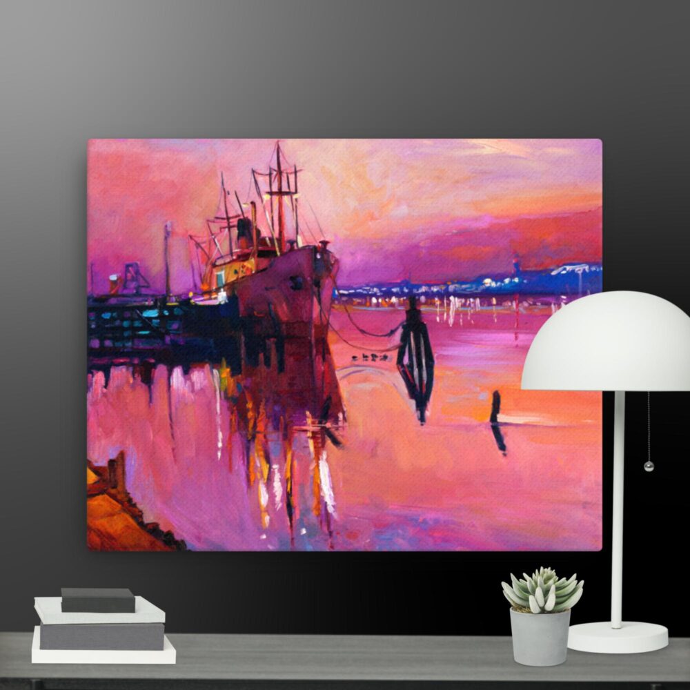 Colourful ship scene canvas - Image 4