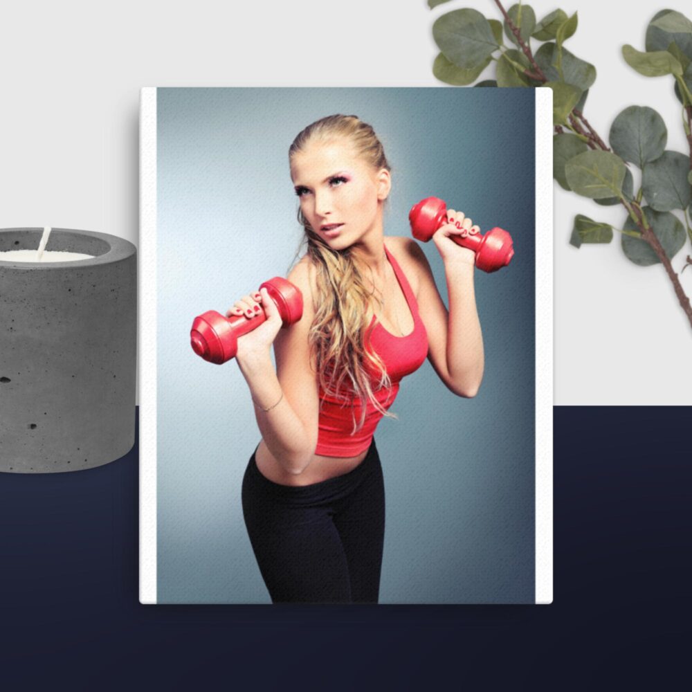 Girl using dumb bells canvas - Image 2