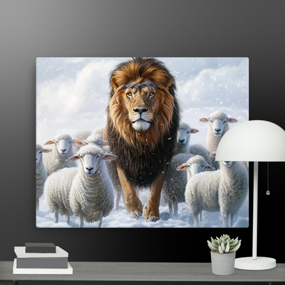 Lion with sheep canvas - Image 4