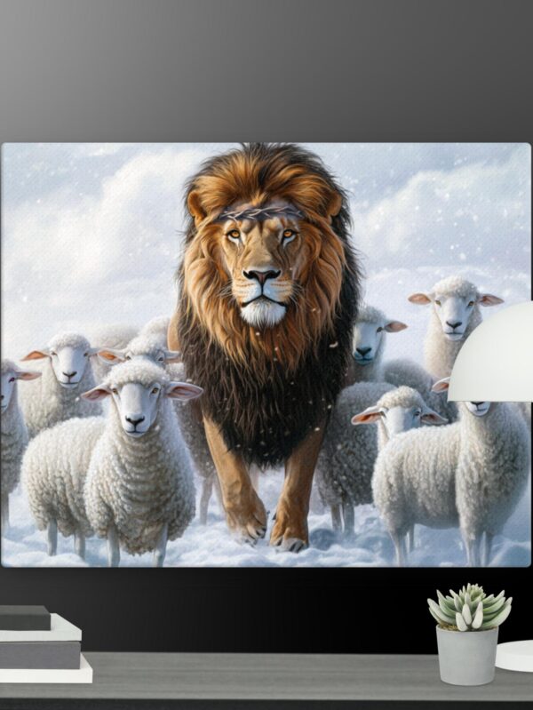 Lion with sheep canvas - 16×20
