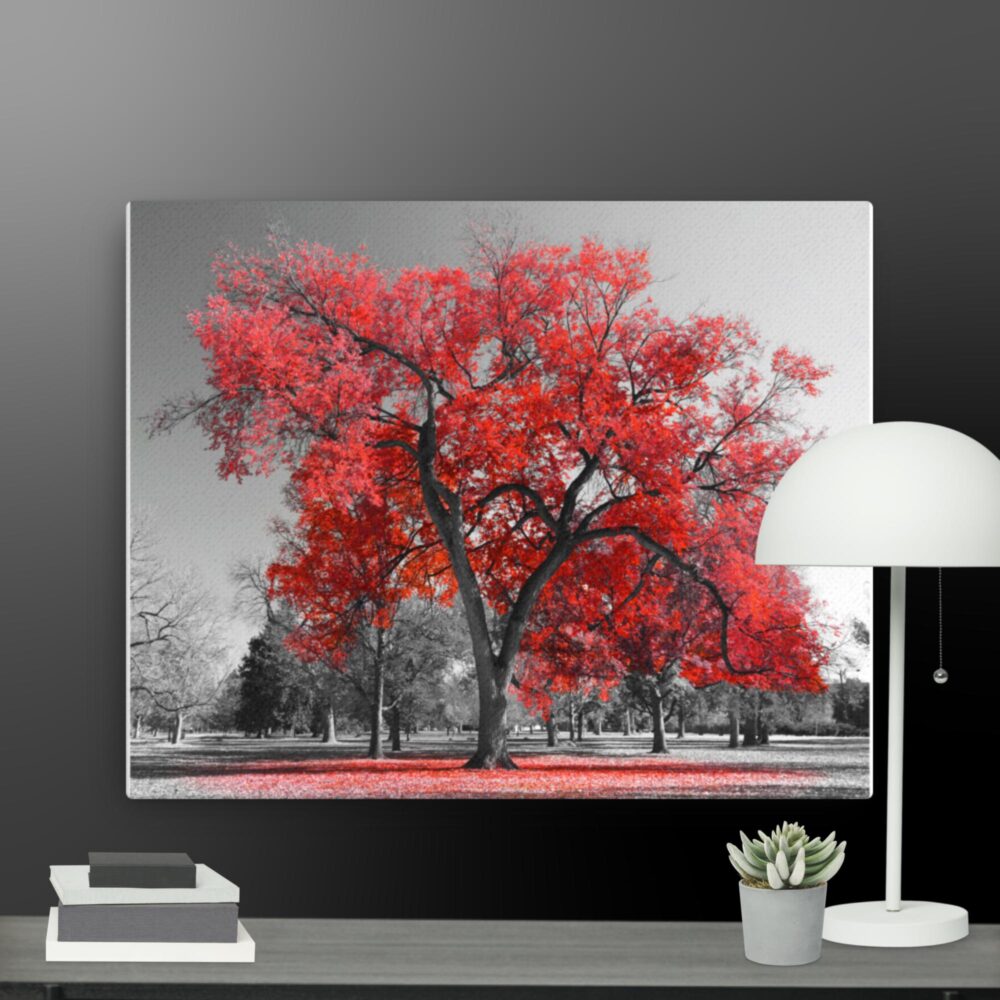 Red tree scene canvas - Image 4