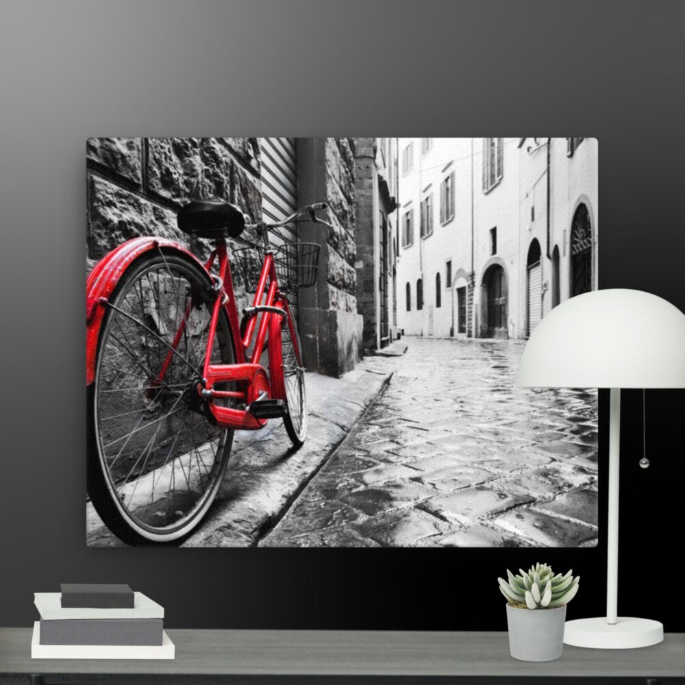 Red bicycle scene canvas - Image 4