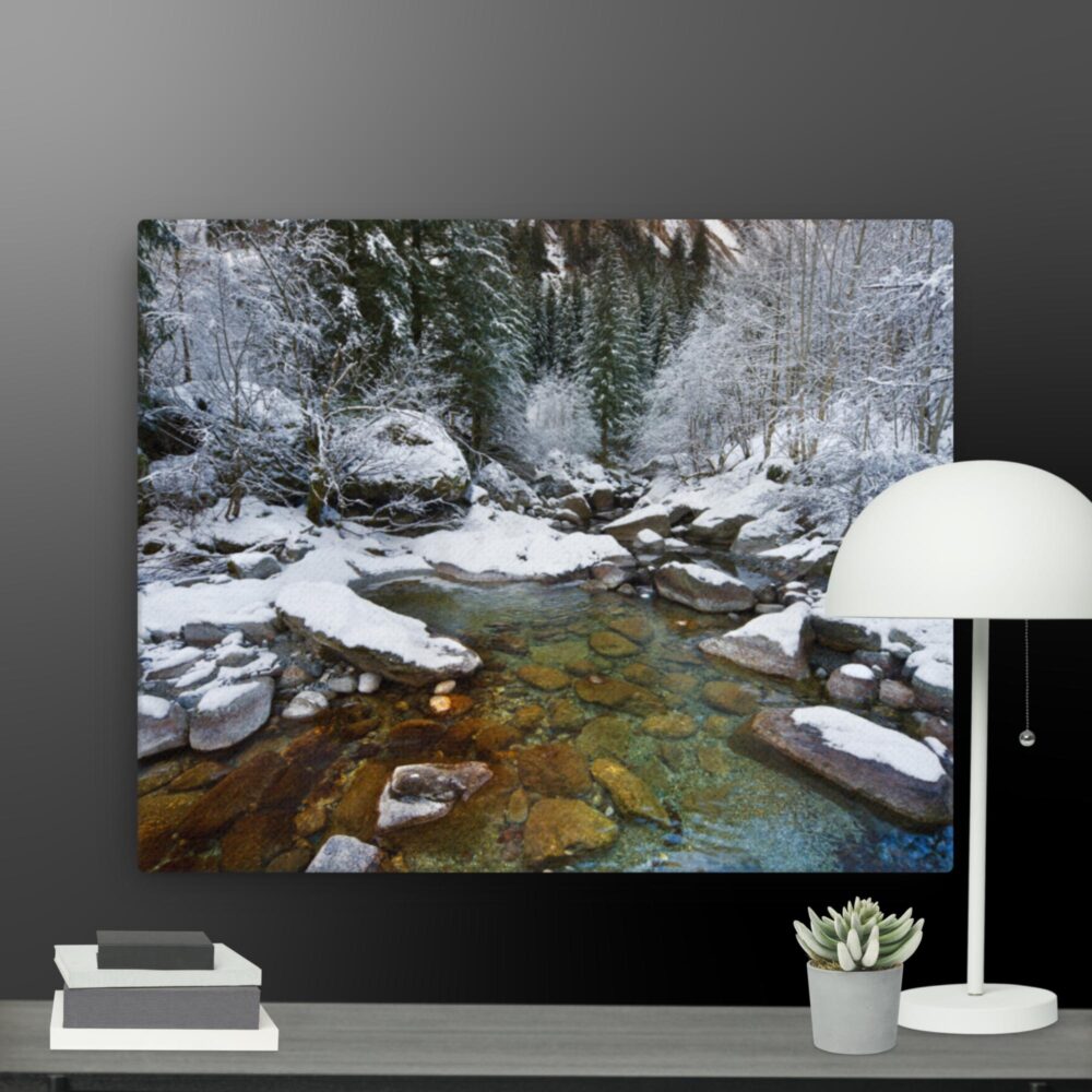 River with snow scene canvas - Image 4