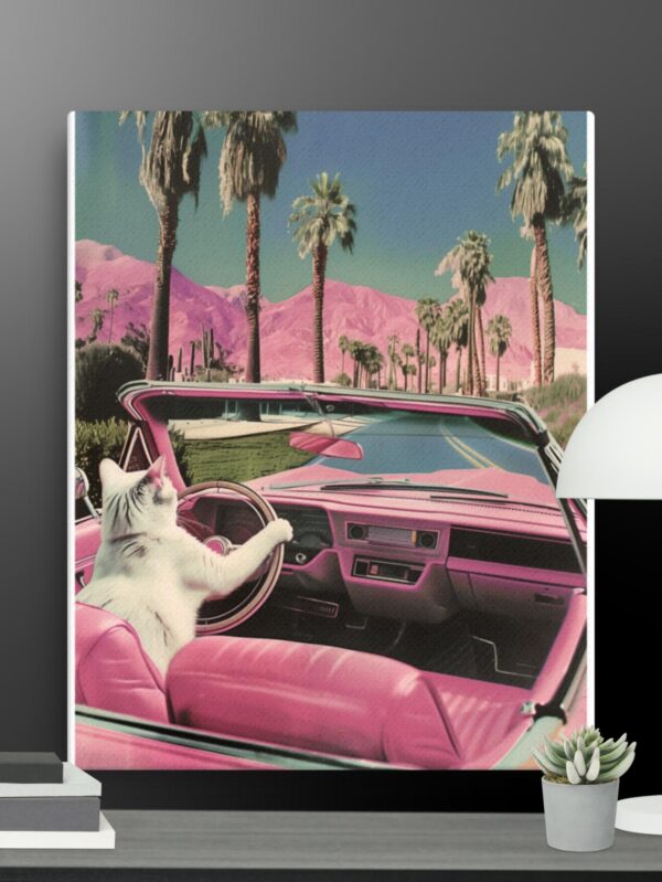 Car driving pink car canvas - 16×20