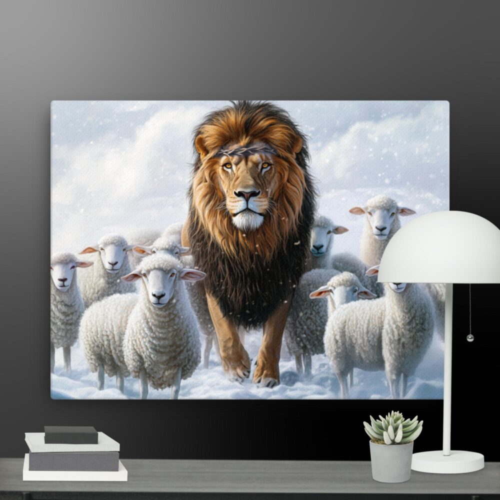 Lion with sheep canvas - Image 5