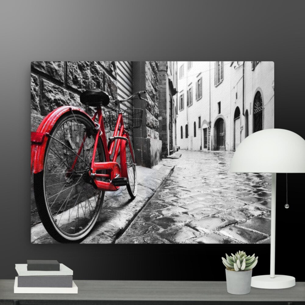 Red bicycle scene canvas - Image 5