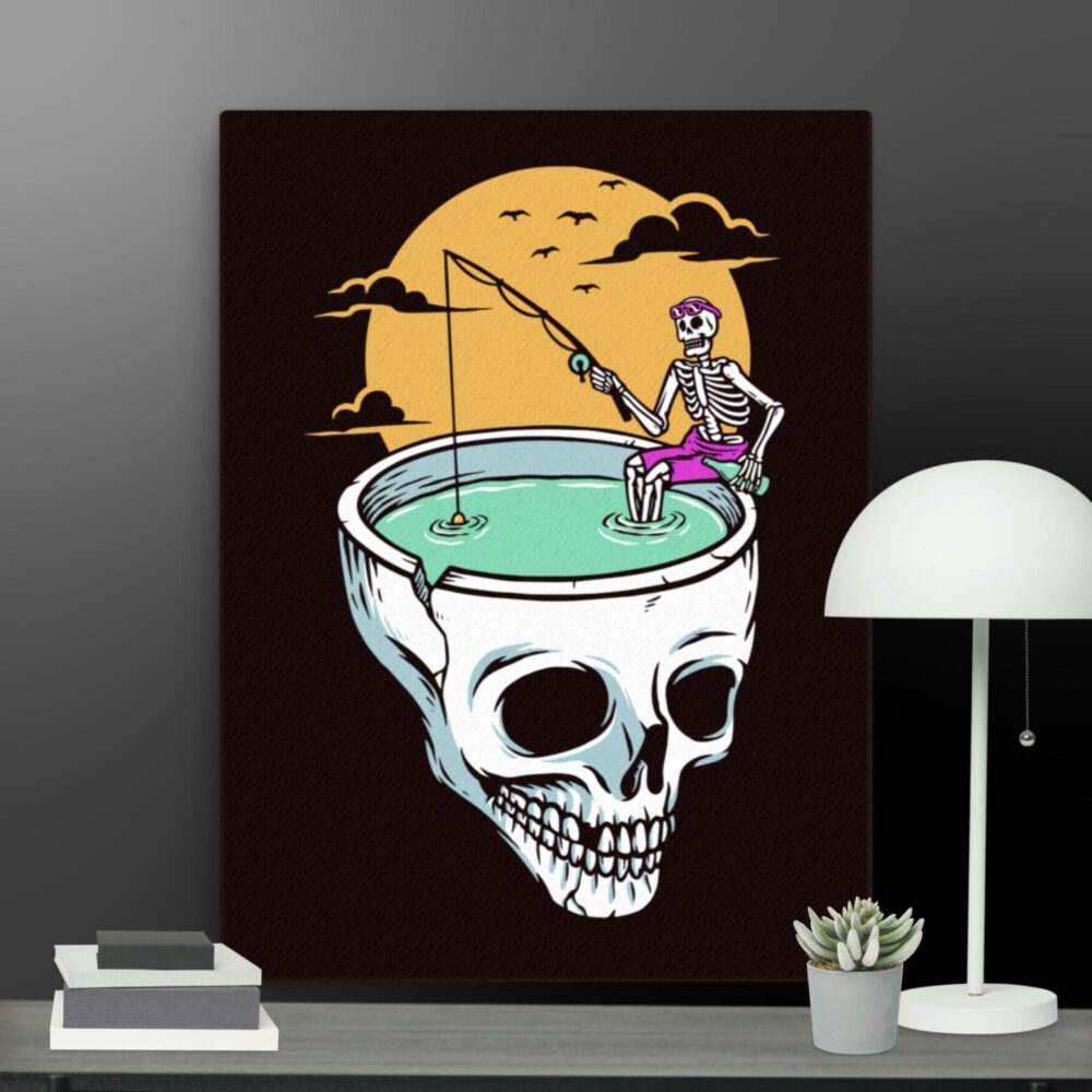 Skeleton going fishing canvas - Image 3