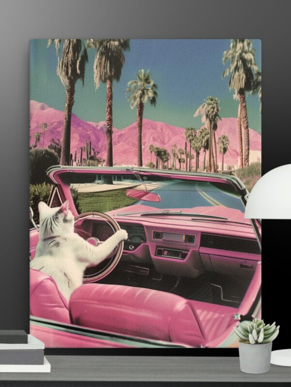 Car driving pink car canvas - 18×24