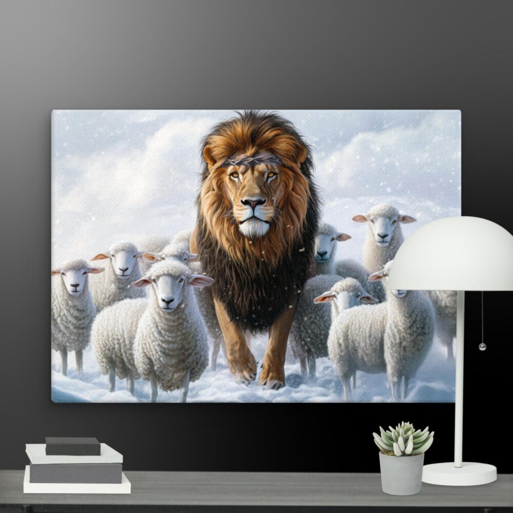 Lion with sheep canvas - Image 11
