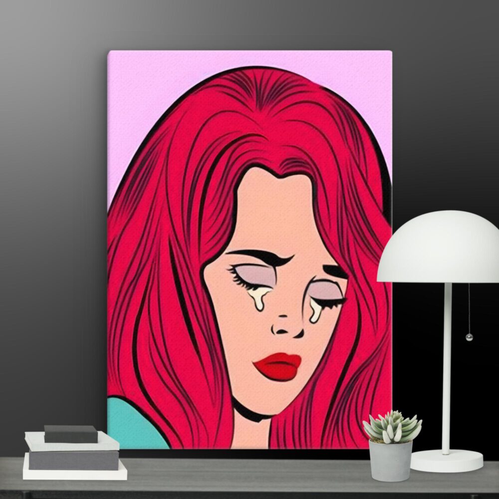 Woman crying cartoon style canvas - Image 8